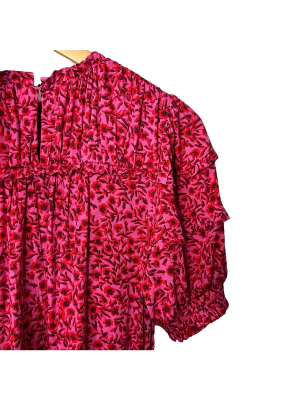 Boden Pink Red Yoke Detail Jersey Midi Dress in Gin Fizz Abstract Vine Size 8L - Picture 13 of 16